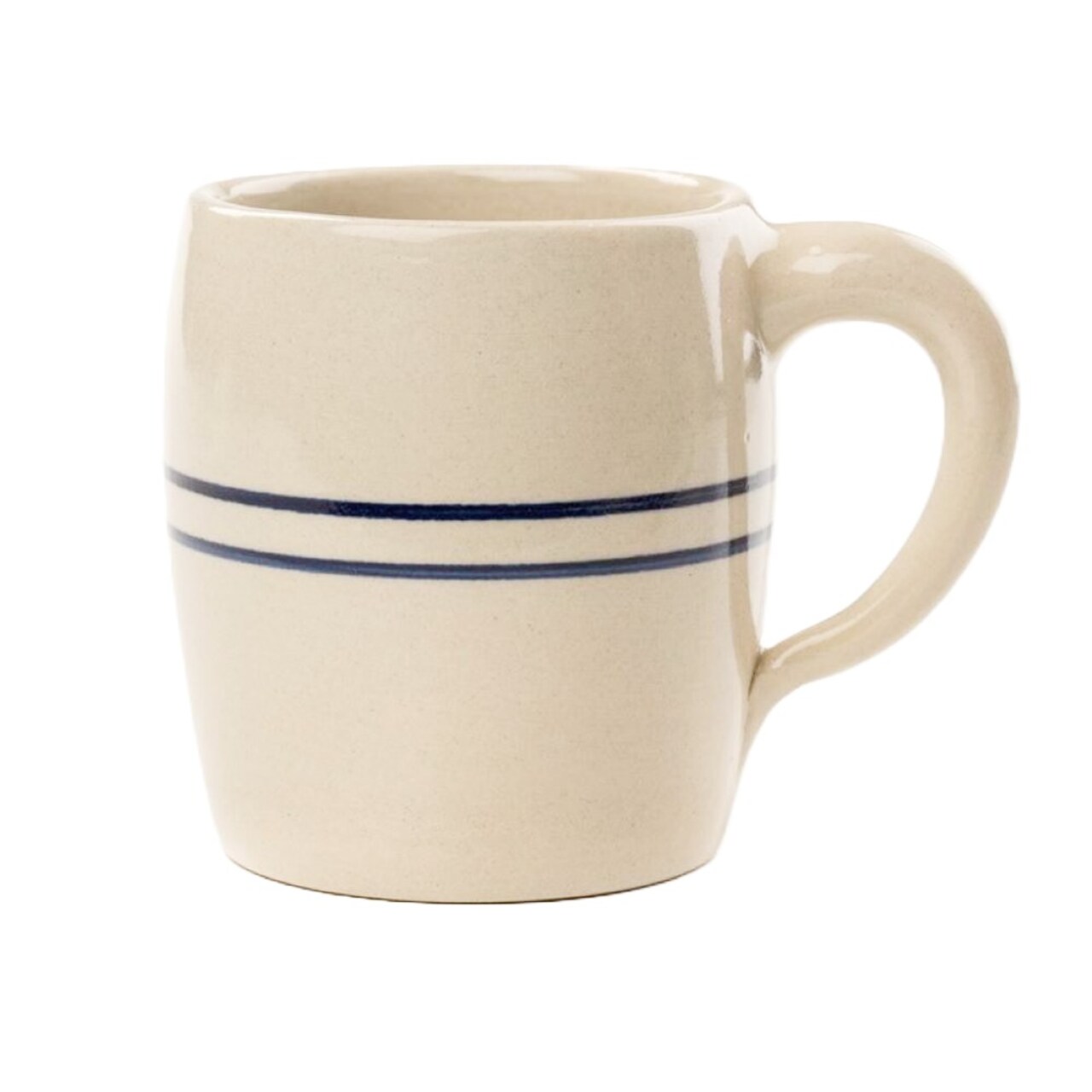Martinez Pottery Heritage Blue Stripe Stoneware Barrel Mug, USA Made, 16 oz